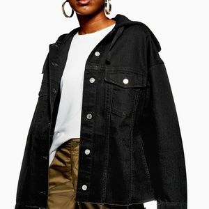 NWT, Black Jean Jacket with Hood